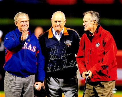 Nolan Ryan Signed & "The Texas Presidents" Inscribed 16x20 Photo Shown With Bush 41 & 43 (FSC & Ryan Holo)